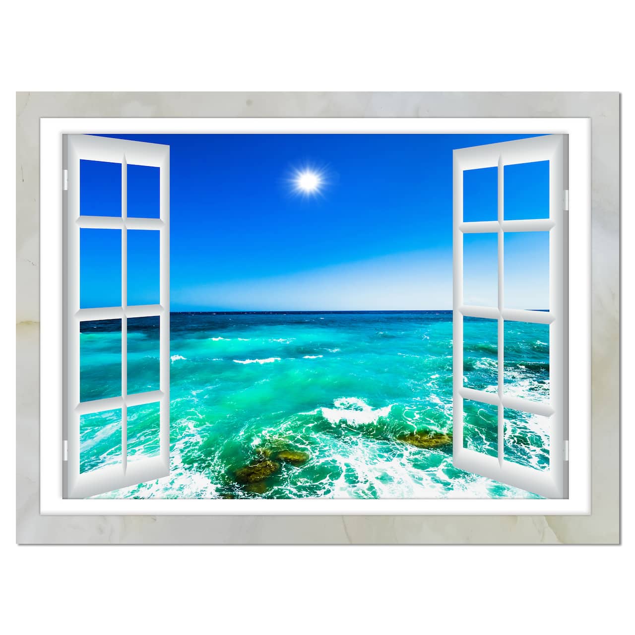 Designart - Open Window to Wavy Ocean - Extra Large Seashore Canvas Art
